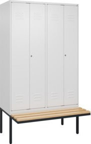 C+P PSA Doppel-Spind Classic PLUS Bank mit 4 Abteilen, Farbe: Weiß/Grau, Sitzfläche aus Buche-Hartholz, B/T/H: 212 x 120 x 81,5 cm - Bild 1