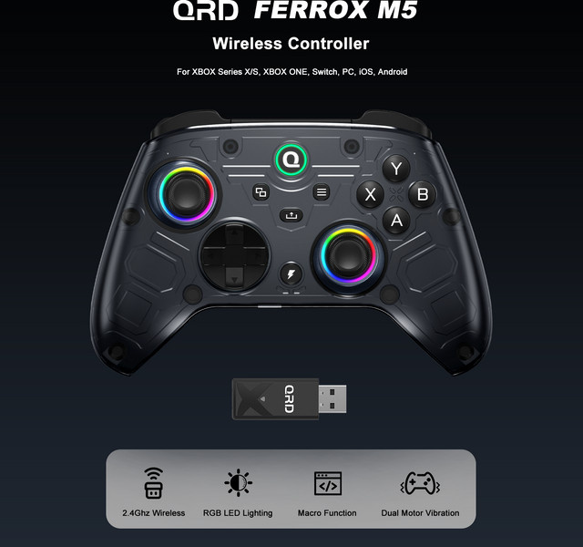 QRD FERROX M5 Wireless Gamepad für Xbox Series X, Xbox Series S und Xbox One mit Hall-Effekt-Joystick in Schwarz - Bild 1