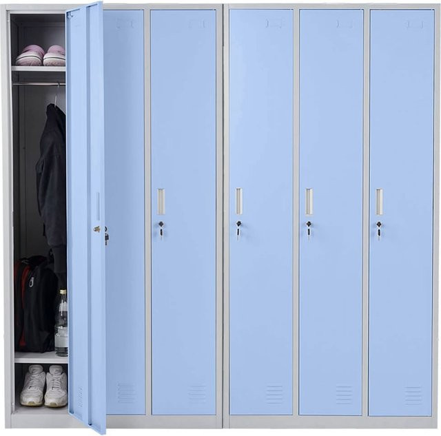 MCW Schließfach Preston T829 Wertfachschrank aus Metall mit 6 Fächern in Blau, H x B x T: 180 x 50 x 50 cm - Bild 1