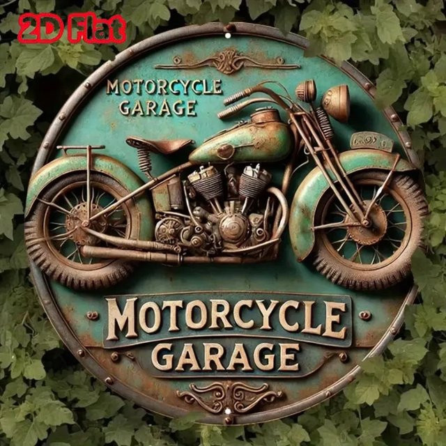 HELLOYOUNG Vintage Rundes Aluminiumschild Motorrad Retro-Metallwandkunst Durchmesser: 20 cm - Bild 1