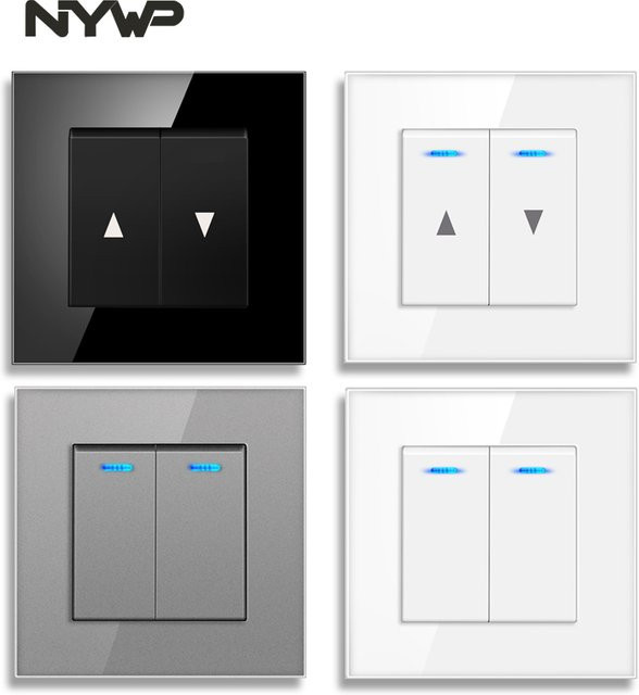 NYWP Elektrischer Vorhangschalter mit Glasplatte als Hebevorrichtung und Reset-Schalter in Schwarz, Weiß oder Grau - Bild 1