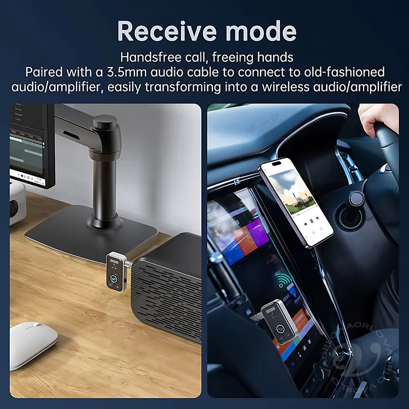 VAORLO Bluetooth 5.4 Auto AUX Audio-Adapter mit Mikrofon für HiFi-Stereo-Musik und Freisprechanlagen, 3,5 mm Klinkenanschluss - Bild 5