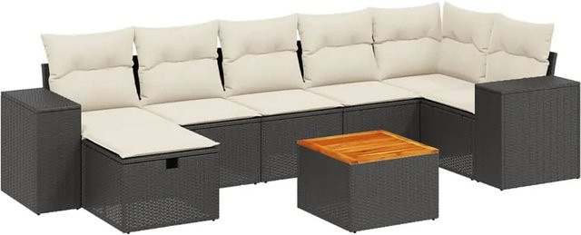 vidaXL 8-tlg Garten-Sofagarnitur in L-Form mit Kissen und Polsterung, Schwarz, Poly-Rattan und Metallgestell - Bild 1