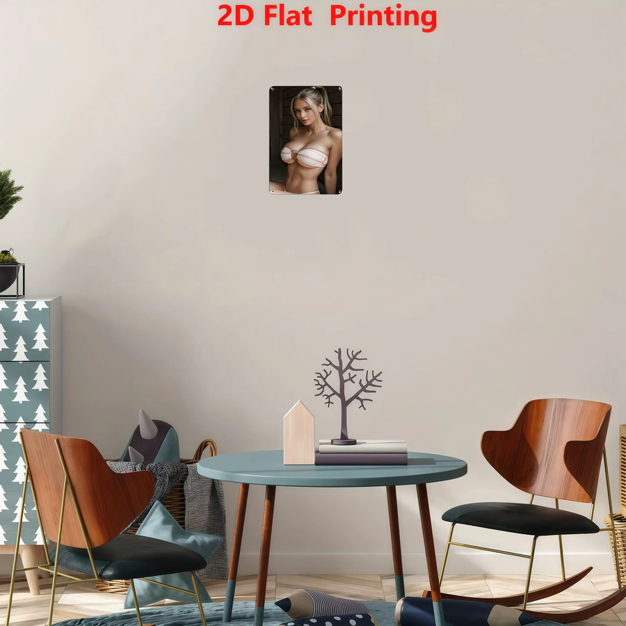 Vintage-Metallblechschild CIFBUY Wanddekoration Blonde Frau im rosa Bikini in Mehrfarben - Bild 2