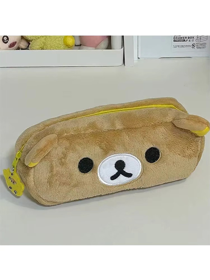 Niedliches Kawaii Federmäppchen mit Bären-Motiv für Kinder und Mädchen, braune Stifttasche aus Textil - Bild 1