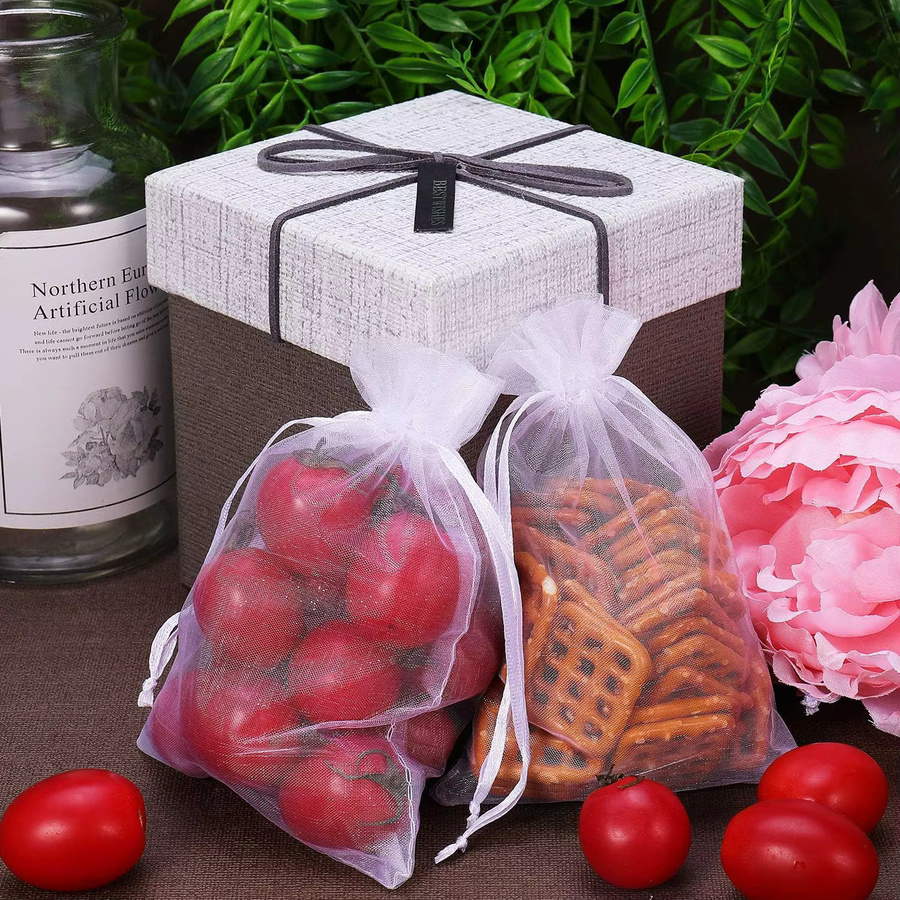 50-teiliges Set weiße Organzabeutel mit Kordelzug für Schmuck und Geschenke - Bild 3