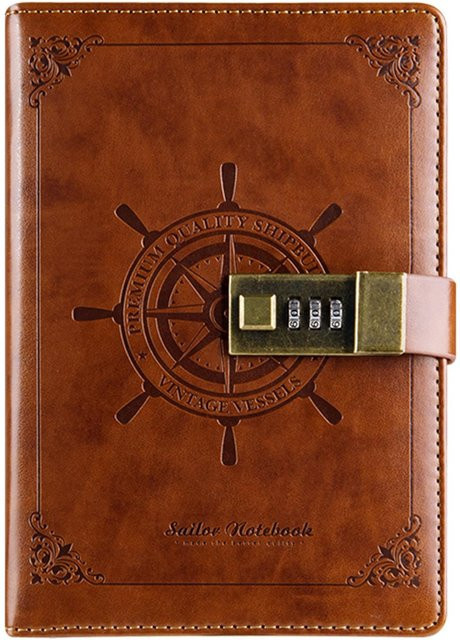 Vintage-Tagebuch von TOMTOP JMS mit 3-stelligem Passwort-Zahlenschloss, B6 Retro-Notizbuch aus braunem PU-Leder - Bild 1