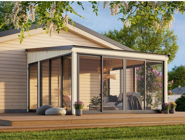 Palmako Gartenhaus Lumi Slide aus Fichtenholz mit Pultdach in Natur, B/T: 420 x 420 cm - Bild 1