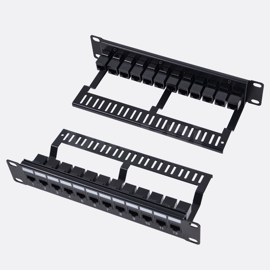 DeskPi Rackmate 12-Port CAT6 Keystone Patchpanel, 10 Zoll 1U Netzwerk-Patchpanel mit Kabelmanagement, Schwarz - Bild 2