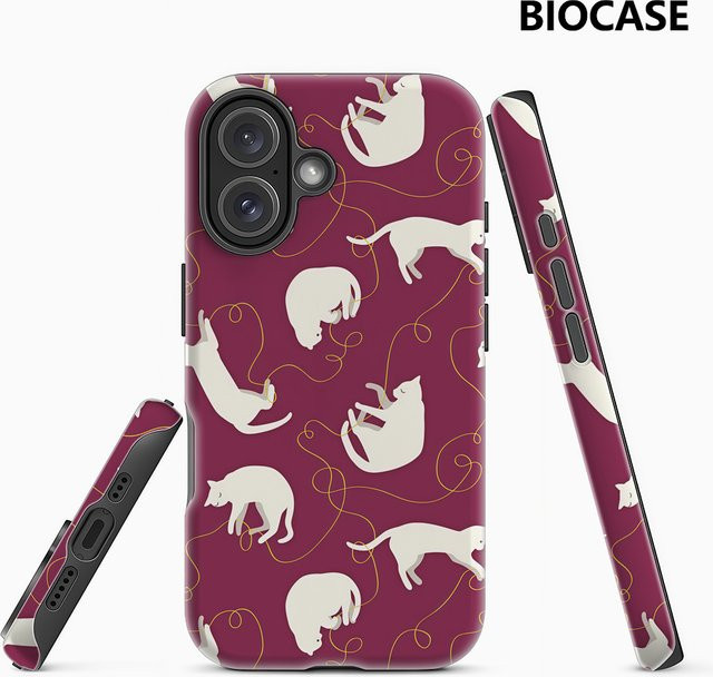 Handyhülle mit Katzen Motiv in Burgund für iPhone 17 16 15 14 13 12 Pro Max Plus mit doppelschichtiger Rückseite - Bild 1