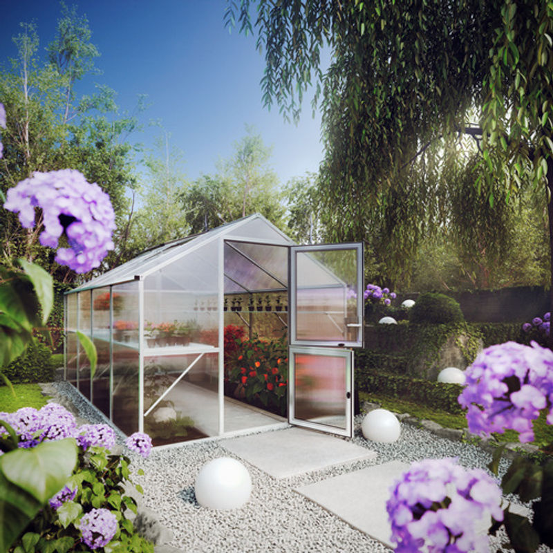 KGT Gewächshaus Rose mit 10 m² Fläche, winterfestes Aluminium-Gewächshaus in Silberfarben mit Polycarbonat-Verglasung und Drehtür - Bild 2
