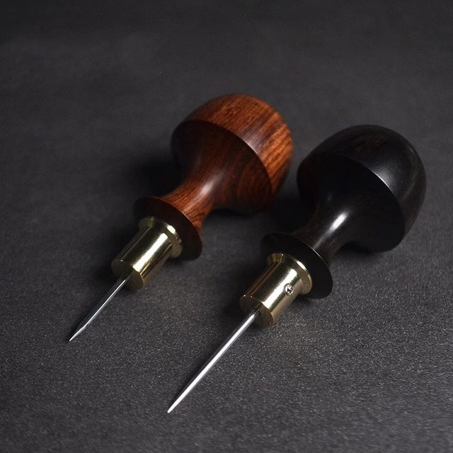 Migu Leder-Nähkegel mit kurzem Holzgriff und abnehmbarer HSS-Nadel in Braun als DIY-Ahle für handgefertigte Lederarbeiten - Bild 1