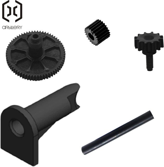 Artillery Hornet Extruder Zubehör-Set in Schwarz mit Zahnradrohren, Zahnrädern, Schrauben und Griffen für FDM 3D-Drucker - Bild 1