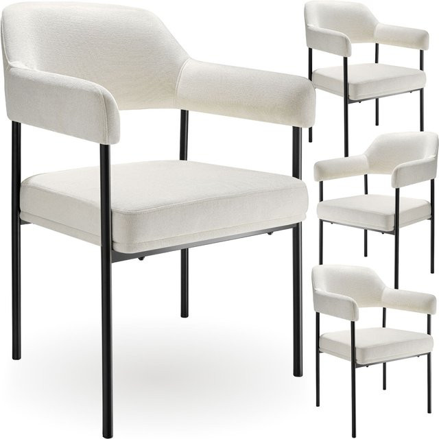 tectake Armlehnstuhl Doé 4er Set gepolstert mit Stahlbeinen in Off White, Schwarz und Weiß, B/T/H: 58 x 62 x 85 cm - Bild 1