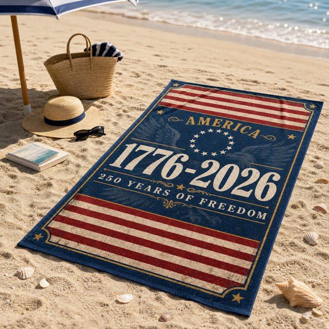 Strandtuch Amerika 250. Jahrestag von JMG Household Supplies mit patriotischem Adler- und Flaggen-Druck, schnelltrocknendes Mikrofaser-Handtuch, Multicolour, B/H: 80 x 160 cm - Bild 1
