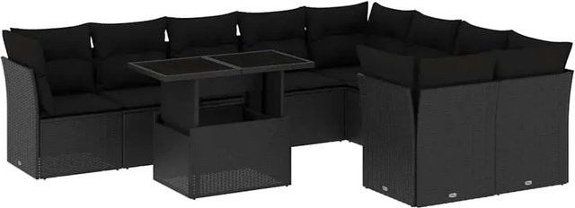 vidaXL 10-teilige Garten-Sofagarnitur aus Polyrattan in Schwarz mit Kissen und Gartentisch - Bild 1
