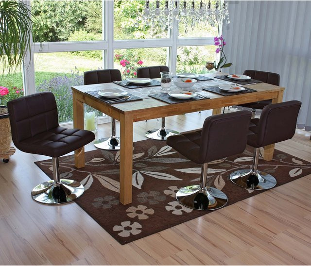 6er-Set MCW Esszimmerstühle Cadiz Drehstühle aus braunem Kunstleder mit Chromgestell - Bild 1