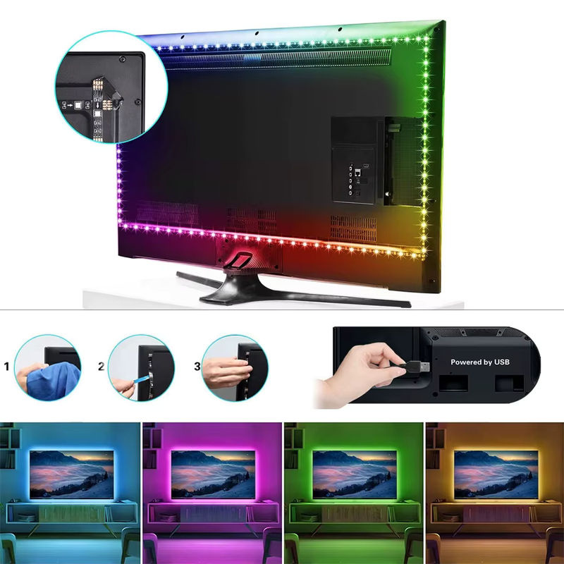 FEICAN RGB LED-Streifen 5050 mit 3 Tasten und USB-Anschluss für TV-Hintergrundbeleuchtung, Multicolour, abschneidbar - Bild 3
