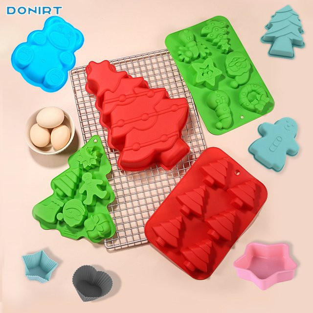 Silikon Backform für Weihnachten mit Motiven wie Baum, Lebkuchen und Santa Claus, Antihaft-Backform für Kuchen, Schokolade und Mousse - Bild 1