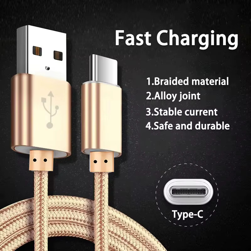 USB-A auf USB-C Ladekabel in Pink, 2,4 A Nylon geflochtenes Schnellladekabel für Android Smartphones wie Samsung, Huawei und Xiaomi - Bild 1