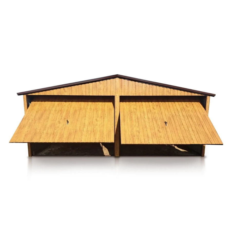 Liderstal Doppelgarage Premium aus Trapezprofilblech mit Satteldach und Schwingtor in Holzoptik Braun, B/T/H: 600 x 500 x 270 cm - Bild 2