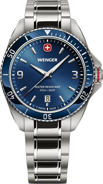 Wenger Herrenuhr, Quarz, Edelstahl, Blau, 40 mm, 20 ATM - Bild 1