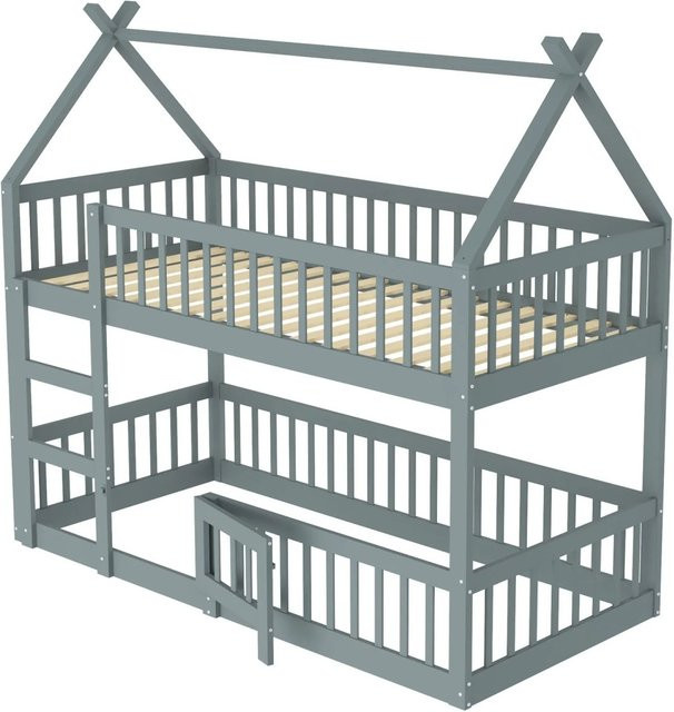 KOMHTOM Etagenbett für Kinder im Loft-Stil mit Treppe, Grau, B/T/H: 90 x 200 x 180,5 cm - Bild 1