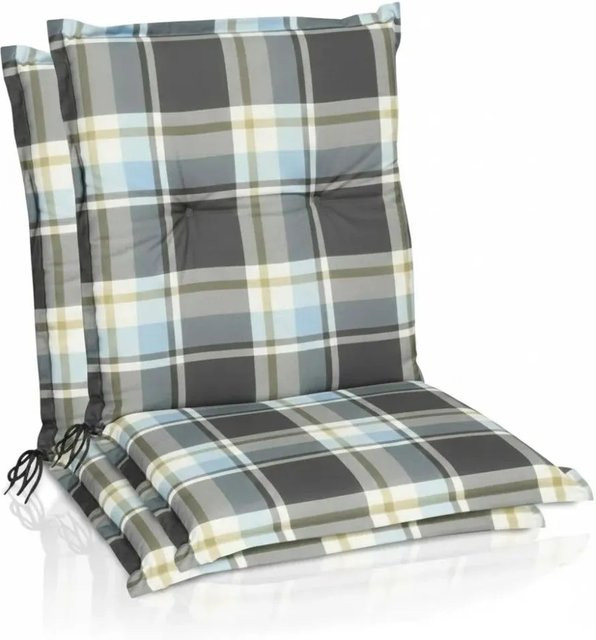 Beautissu 2er Set Sunny BK Niedriglehner Auflagen in Blau Kariert, B/T: 100 x 50 cm - Bild 1