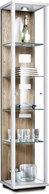 K-Möbel Glasvitrine stehend mit LED-Beleuchtung und 4 höhenverstellbaren Glasböden, Weiß & Sonoma Eiche, H: 176 cm, B: 37 cm, T: 33 cm - Bild 1