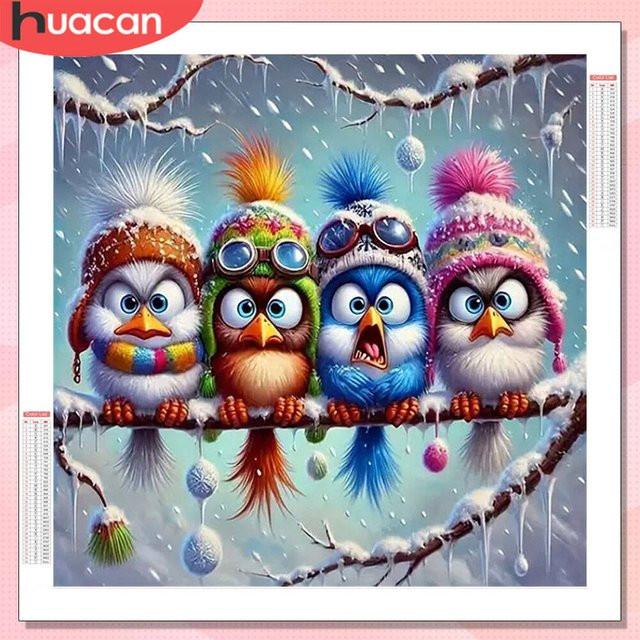 HUACAN 5D Diamantmalerei Eule als rundes Mosaik-Set in Multicolour für Winter-Kreuzstich-Dekoration - Bild 1