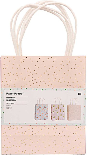 Rico Design Paper Poetry Papiertüten Tropical Spring, Multicolor, 3 Stück, B: 18 cm, H: 21 cm - Bild 1
