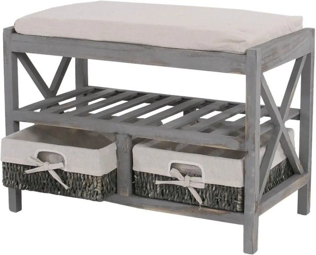 MCW Schuhregal C48 Sitzbank im Shabby-Look Vintage, Grau, B: 65 cm, H: 45 cm, T: 34 cm - Bild 2