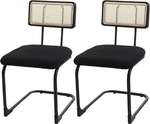 2er-Set MCW Freischwinger-Stühle K88 mit Bouclé-Bezug in Schwarz und Poplar-Holz im Vintage-Design - Bild 2