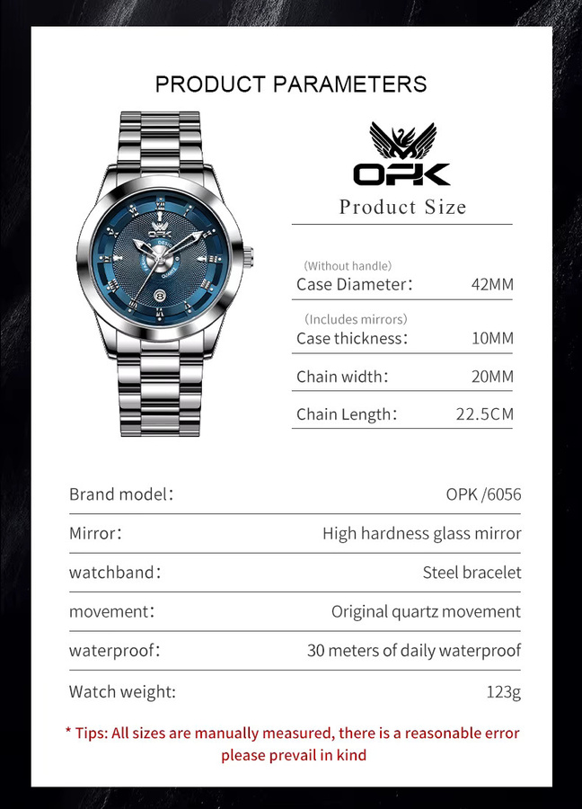 OPK Armbanduhr Quarz, Edelstahl, Blau, Herren - Bild 6