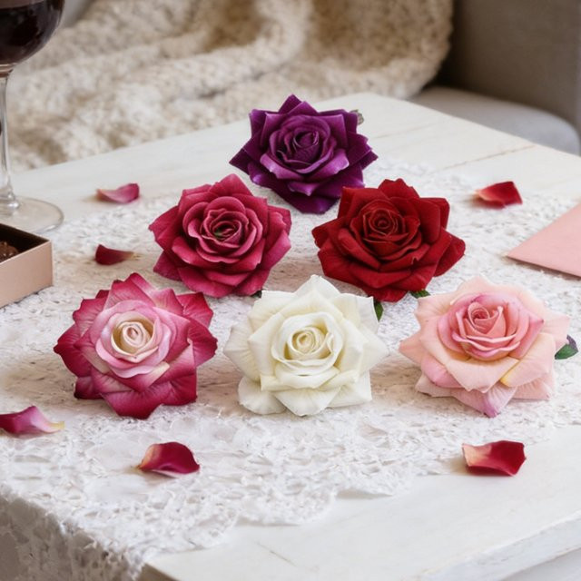 5 oder 10 Stück Künstliche Seidenrosen in Multicolour für Hochzeiten, Scrapbooking und DIY-Dekoration - Bild 1