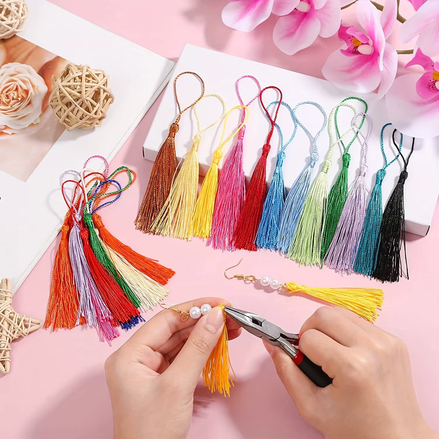 20 Stück handgemachte seidige Quasten in Multicolour mit Kordelschlaufe für Schmuckherstellung und DIY-Projekte, Länge: 12,5 cm - Bild 3
