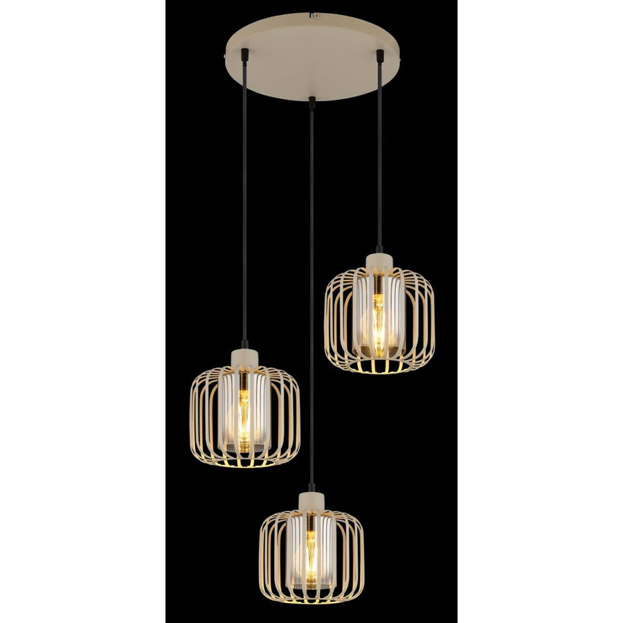 Globo Lighting Pendelleuchte modern aus Metall und Glas in Beige und Transparent, Höhe: 120 cm, Durchmesser: 44 cm, 3 E27 Fassungen - Bild 2