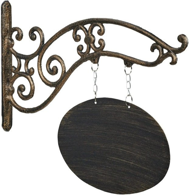 Relaxdays Wandschild aus Gusseisen in Schwarz und Gold zum Beschriften, Nostalgisch, B: 36 cm, H: 43 cm, T: 3 cm - Bild 1