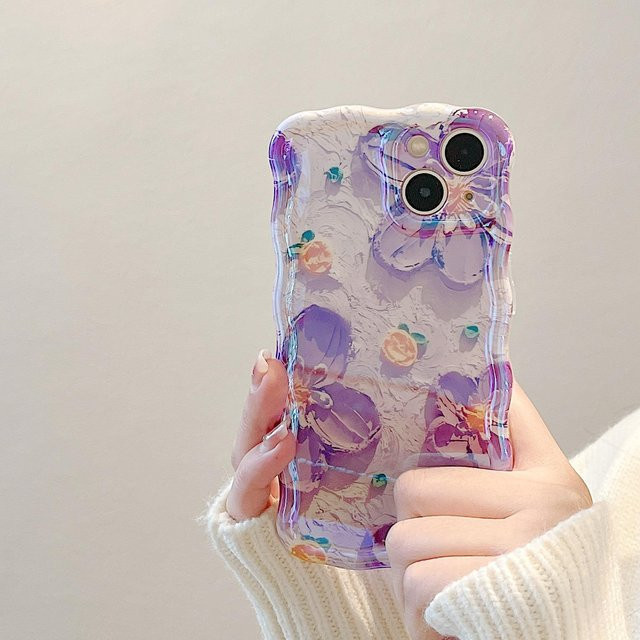 Yiran Handyhülle mit Blumen-Laser-Glitzer und Linsenschutz für iPhone 11 bis iPhone 16 Pro Max, Lila - Bild 1
