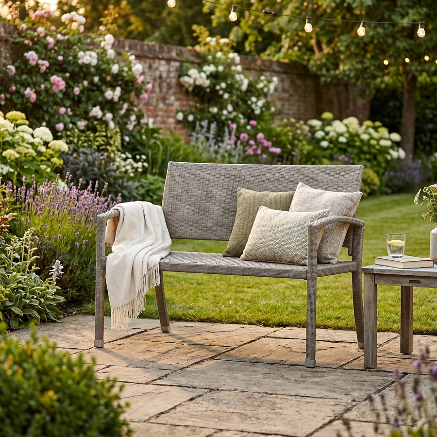 CASARIA Gartenbank aus Polyrattan in Grau mit Armlehnen und modernem Design, B/T/H: 122 x 58 x 87 cm - Bild 2