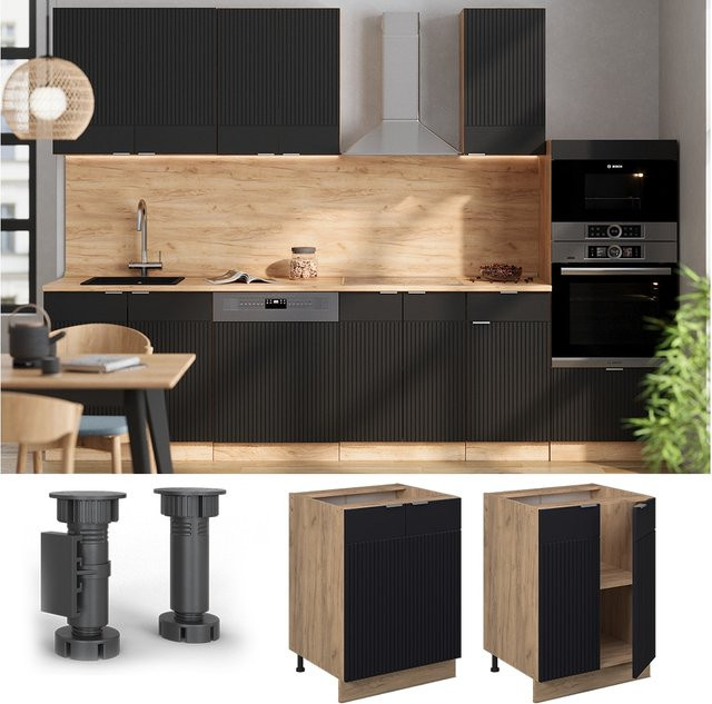 Vicco Unterschrank Fame-Line Eiche Schwarz gestreift Breite: 60 cm ohne Arbeitsplatte - Bild 1