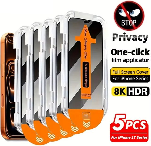 Anti-Spy Blickschutzfolie aus Glas für Apple iPhone 11 bis iPhone 17 Pro Max, staubfrei und transparent - Bild 1