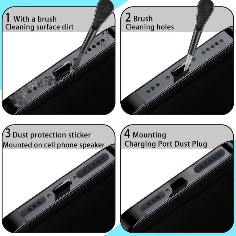 29-teiliges Universal-Telefonwartungsset in Schwarz mit USB-C Staubstopfen, Tastaturreiniger und Lautsprecher-Netzschutz für iPhone und Samsung - Bild 2