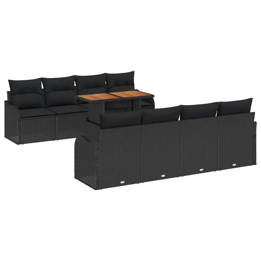 vidaXL Garten-Sofa-Set aus Poly-Rattan in Schwarz, 9-teiliges U-Shape Set mit Tisch, Armsofas und Sitzmöbeln mit integriertem Stauraum und UV-beständigen Polstern - Bild 2