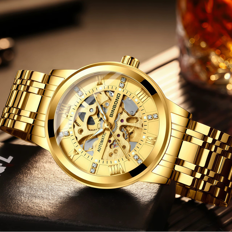 BINBOND Armbanduhr, Automatik, Edelstahl, Gold, Herren - Bild 3