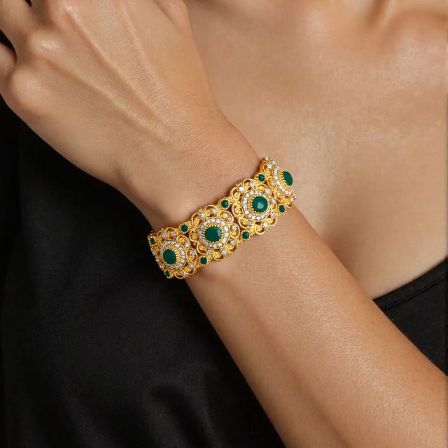 sunspice ms. Armband Manschette, Gold Farbe, Blume, Kristall, Damen - Bild 1