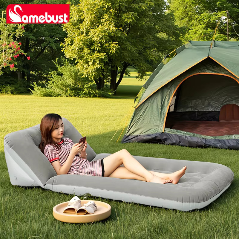 Camebust Aufblasbares Luftbett in Grau, Verstellbare Outdoor-Campingmatratze aus verdicktem beflocktem PVC, Tragbare Reise-Isomatte - Bild 2