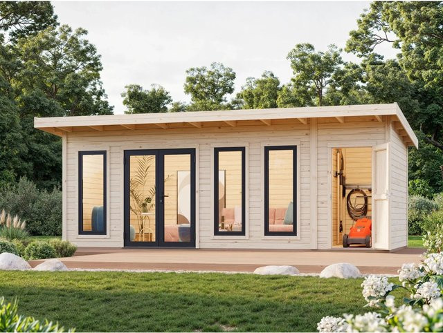 Palmako Gartenhaus Aurelia aus Fichtenholz mit Pultdach in Natur Unbehandelt B: 670 cm, T: 300 cm, H: 250 cm - Bild 1