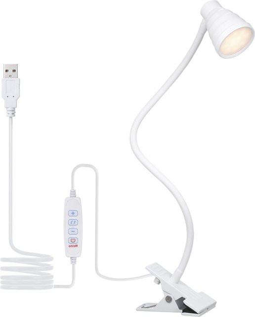 Tomshine LED Schreibtischlampe mit Clip, dimmbar und mit Timer, USB-betrieben, Weiß - Bild 1
