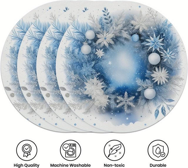 VIKAMA 4er-Set Weihnachts-Platzsets mit Schneeflocken, Stechpalmenblättern und roten Beeren für deinen Esstisch oder dein Café - Bild 1